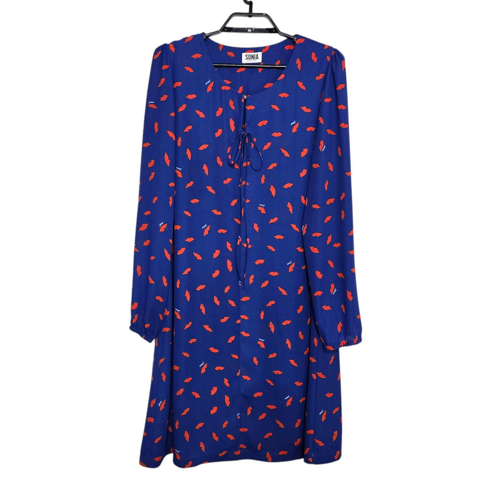 Sonia by Sonia Rykiel Dress Size Medium Blue Lips Long Sleeve Flowy